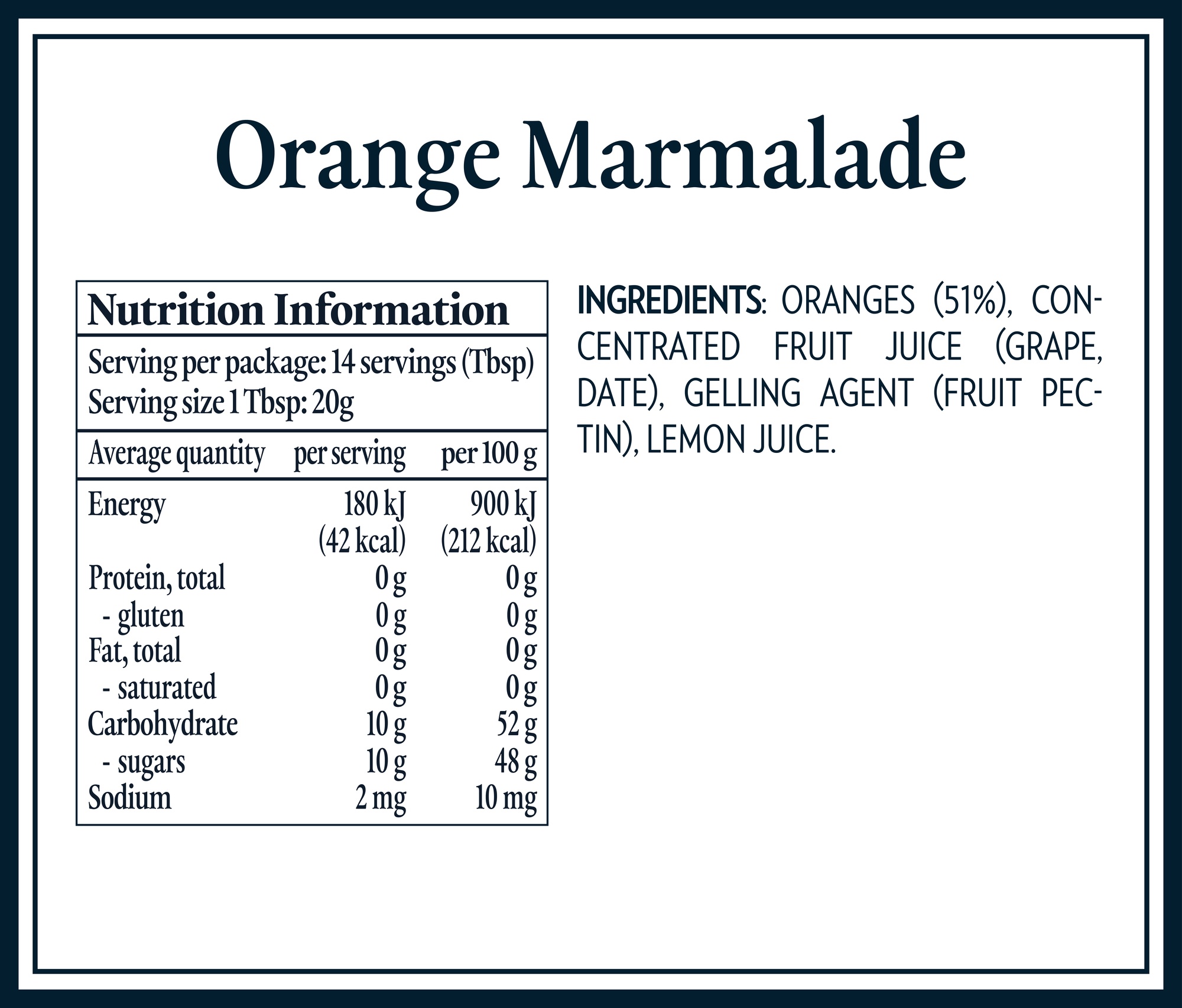 Nutrition Tables & Ingredients_NZ_Orange Marmalade