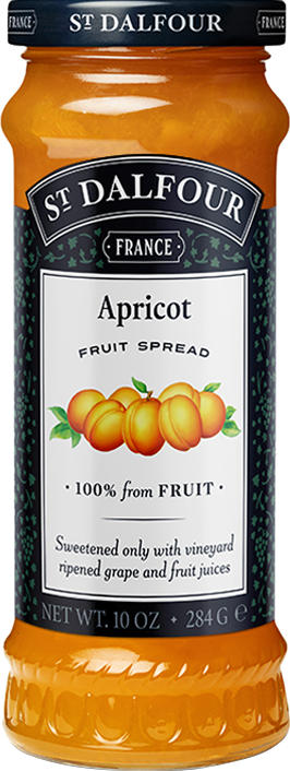 A bottle of St. Dalfour's Apricot fruit spread